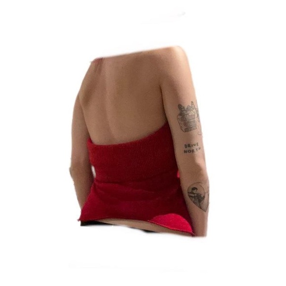 Red Stretchy Strapless Medium Y2k Foldover Top - Picture 2 of 2